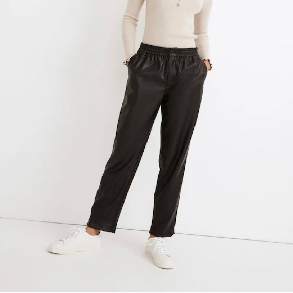Madewell Vegan Leather Track Trousers Women’s Faux Leather Black Ankle Pants